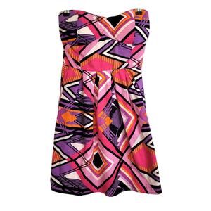 Derek Heart Y2K Strapless A-Line Mini Dress Multicolor Pink Geometric Large